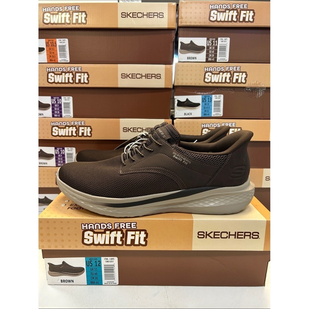 Skechers Mens Swift Fit Hands Free Slip-On Sneakers Size 12 Brown 1961251